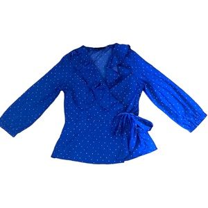 Banana Republic 3/4 Sleeve Ruffle Blue/White Polka Dot Wrap Top Women’s Size 0